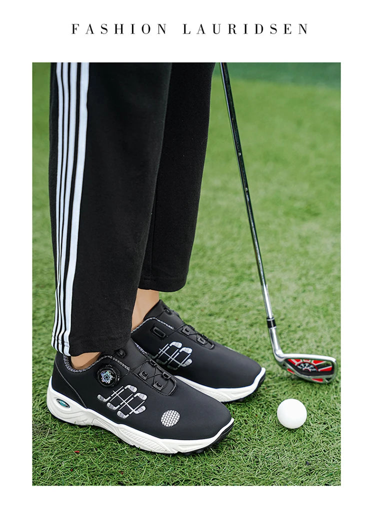 Professional Golf Shoes with Rotary Lock Buckle, Breathable, Shock-Absorbing, Non-Slip, Comfortable Support for Golf Course Swing Movements, Men's Casual Sports Shoes