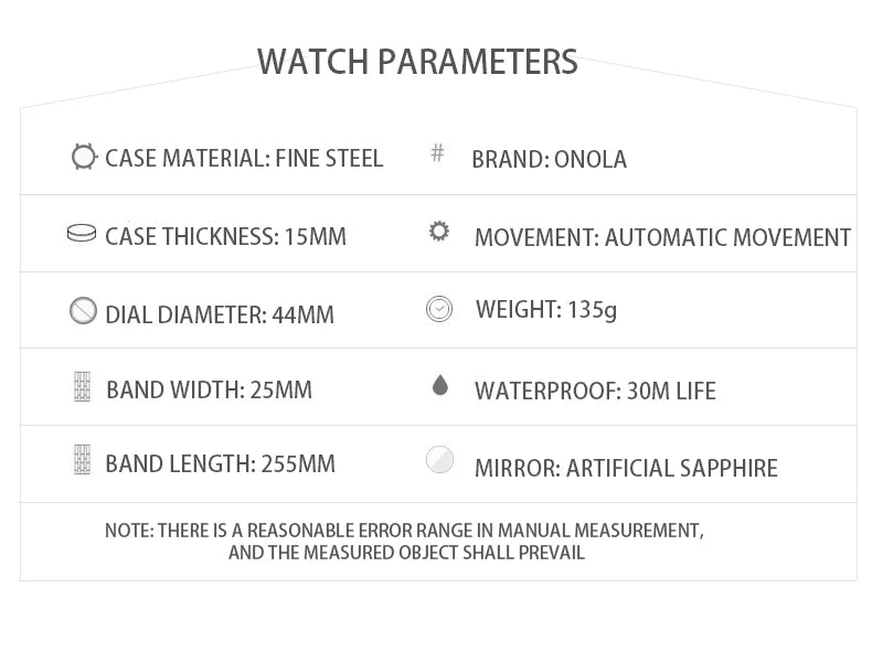 ONOLA Luxury Men Mechanical Watch with Hollow Out Luminous Automatic Watch 3Bar Waterproof Reloj Hombre