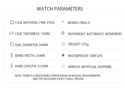 ONOLA Luxury Men Mechanical Watch with Hollow Out Luminous Automatic Watch 3Bar Waterproof Reloj Hombre