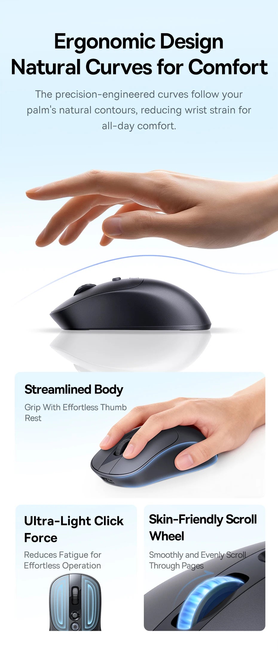 【NAUJIENA】Baseus EM2 ergonominė belaidė pelė, Bluetooth 5.3, 2.4G, Type-C įkrovimas, itin lengva tyli pelė su pritaikomu mygtuku