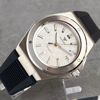 Tandorio Neue schwarze luxuriöse Business-Herrenuhr im Engineer-Stil, mechanisch, Saphirglas, 100m wasserdicht, NH35A Automatikuhren