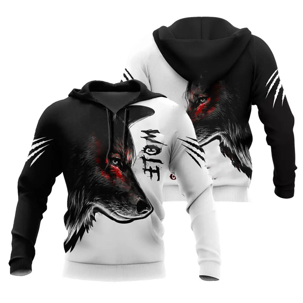 Modna jesenska kapuca z motivom leva in volka, bela tigrska koža, 3D-potisk po celotni površini, moška majica z dolgimi rokavi, unisex pulover, casual jakna