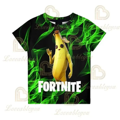 T-shirt Fortnite para Crianças Banana Peely, T-shirt para Homem e Mulher, T-shirt Battle Royale, Top de Verão Harajuku