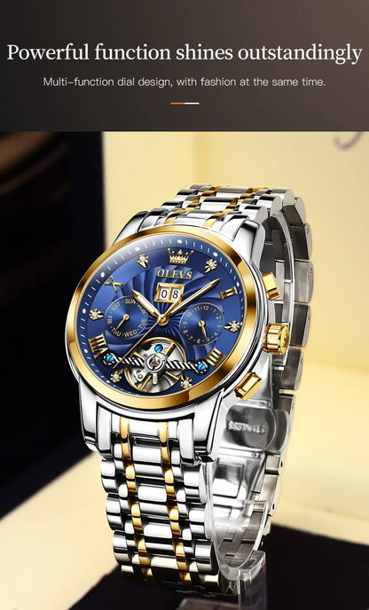 OLEVS 9910 Mens Watch Original Luxury Tourbillon Automatic Mechanical Watche Waterproof Luminous  Day-Date Watch With Box Reloj