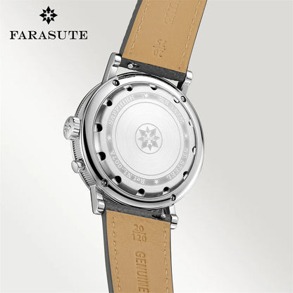 FARASUTE Retro Luxury Alarm Clock Quartz Watch Men Waterproof Night Light Wristwatch Casual Sapphire Stainless Steel Male Watch