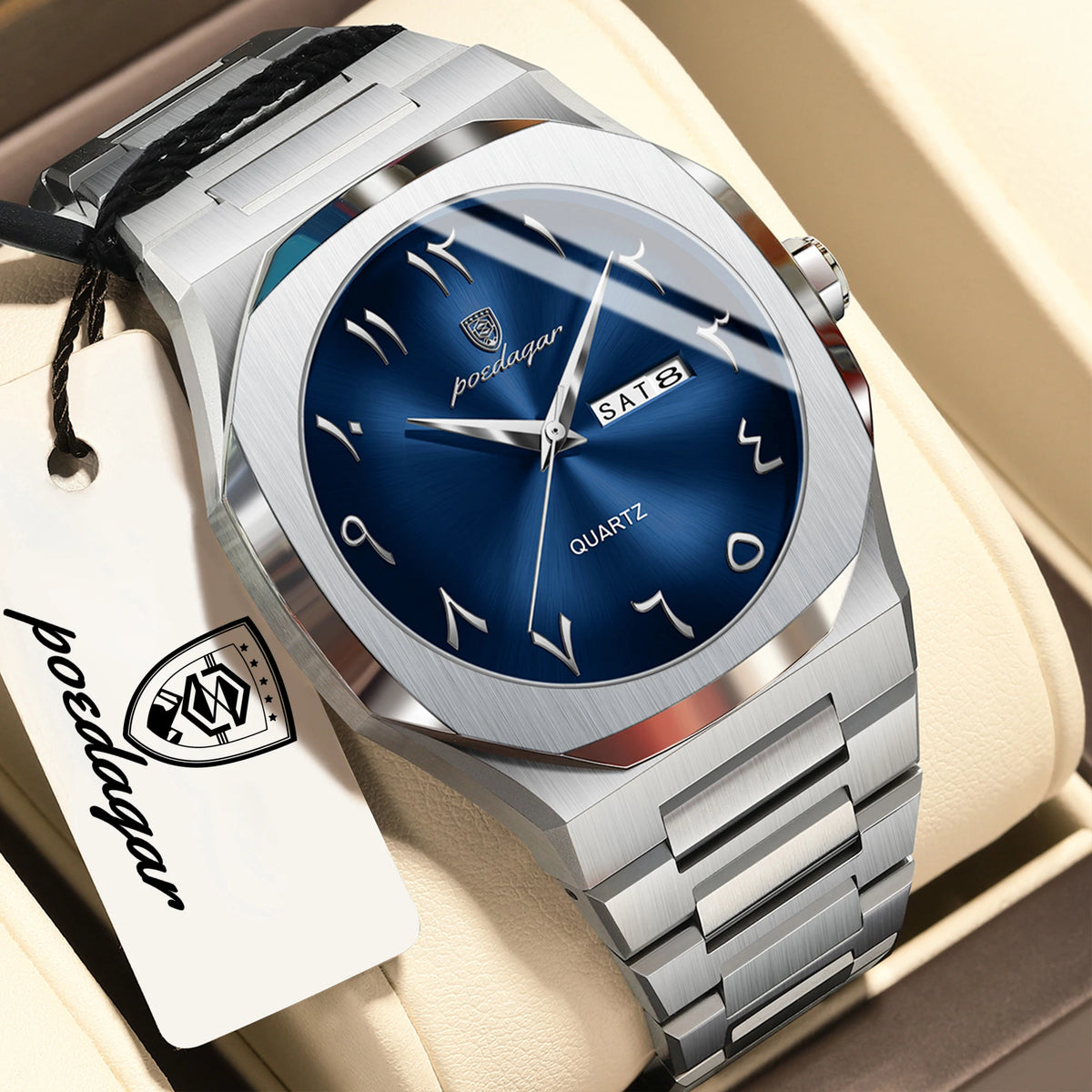 POEDAGAR mode luxe hommes montre à Quartz étanche en acier inoxydable mâle montre semaine Date affaires montres pour hommes Reloj Hombre