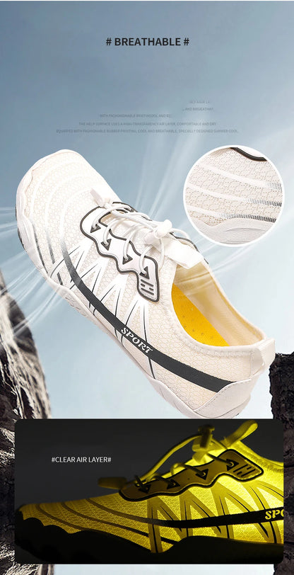 Novos sapatos aquáticos 2025 barefoot para praia e desporto, sapatos de natação antiderrapantes de alta qualidade, sapatos desportivos casuais de cinco dedos unissexo