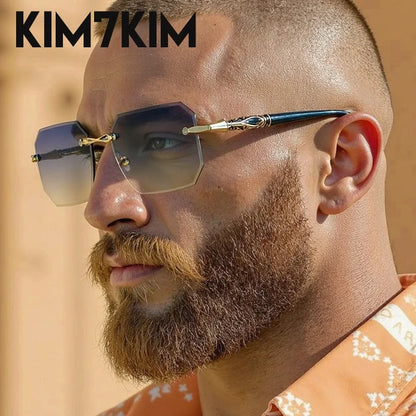 Square Rimless Punk Sunglasses Men 2026 Luxury Brand  Polygon Frameless Sun Glasses For Male Steampunk Driving Eyewear Shades