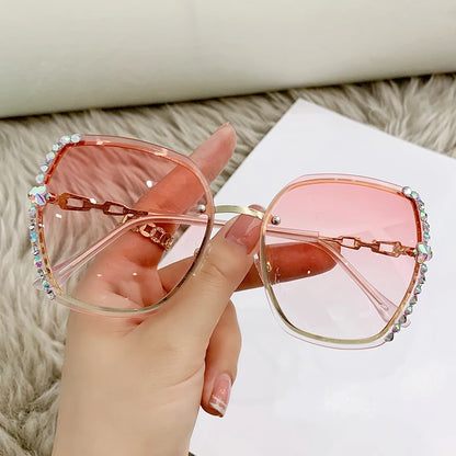 Rhinestone Decor Rimless Fashion Sunglasses For Women Men Casual Gradient Glasses For Summer Beach Party UV400