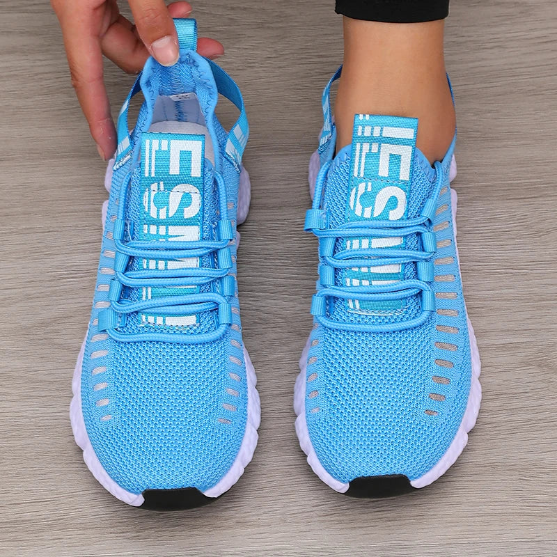 Zapatillas deportivas de mujer de malla, ligeras, con suela suave, correa para jogging, transpirables, de moda, para caminar, deportivas informales, de tenis, planas, para hombre