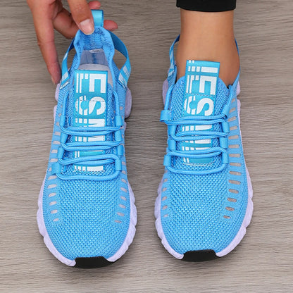 Zapatillas deportivas de mujer de malla, ligeras, con suela suave, correa para jogging, transpirables, de moda, para caminar, deportivas informales, de tenis, planas, para hombre