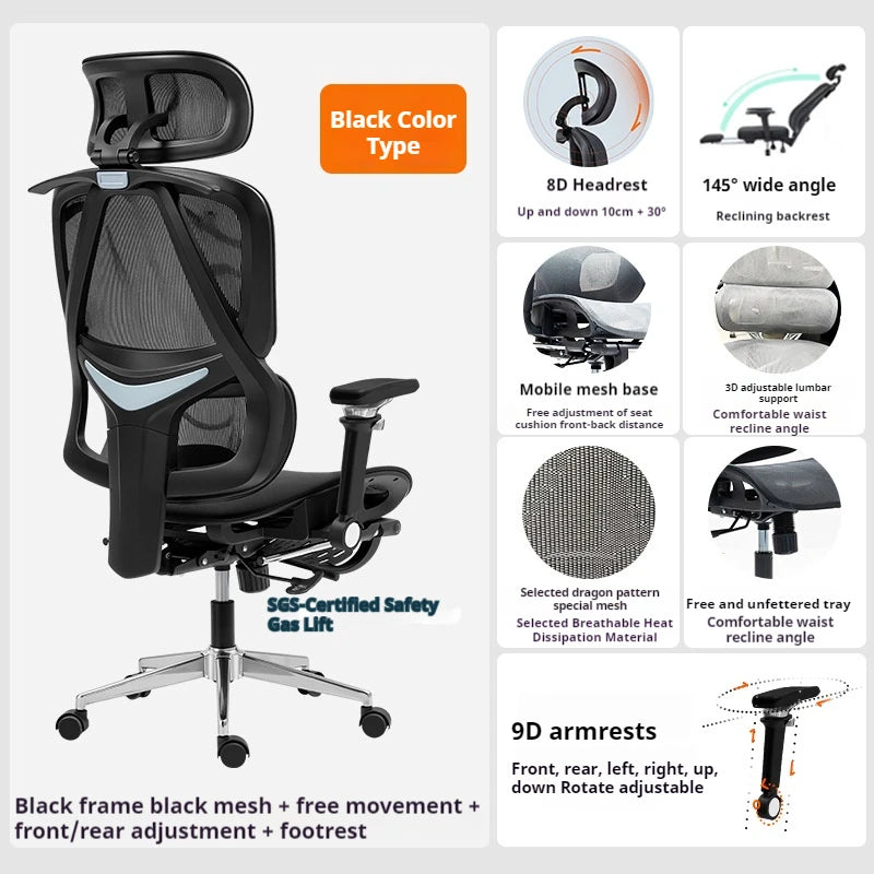 Ergonomic Gaming Chair 8D Headrest 3D Lumbar Support 9D Armrest 145° Recline for Office Computer Chair with Breathable Mesh