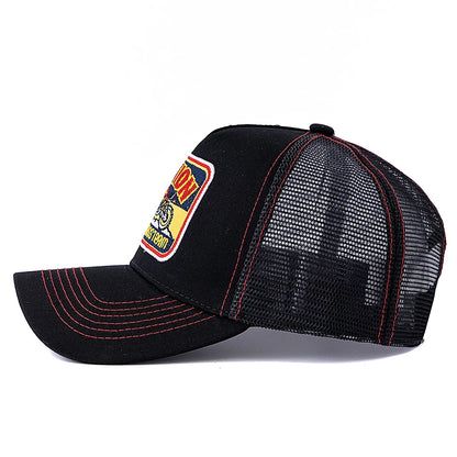 Unisex hálós trucker sapka, klasszikus motoros mintával, lélegző nyári baseball sapka, utcai divat sapka férfiaknak és nőknek