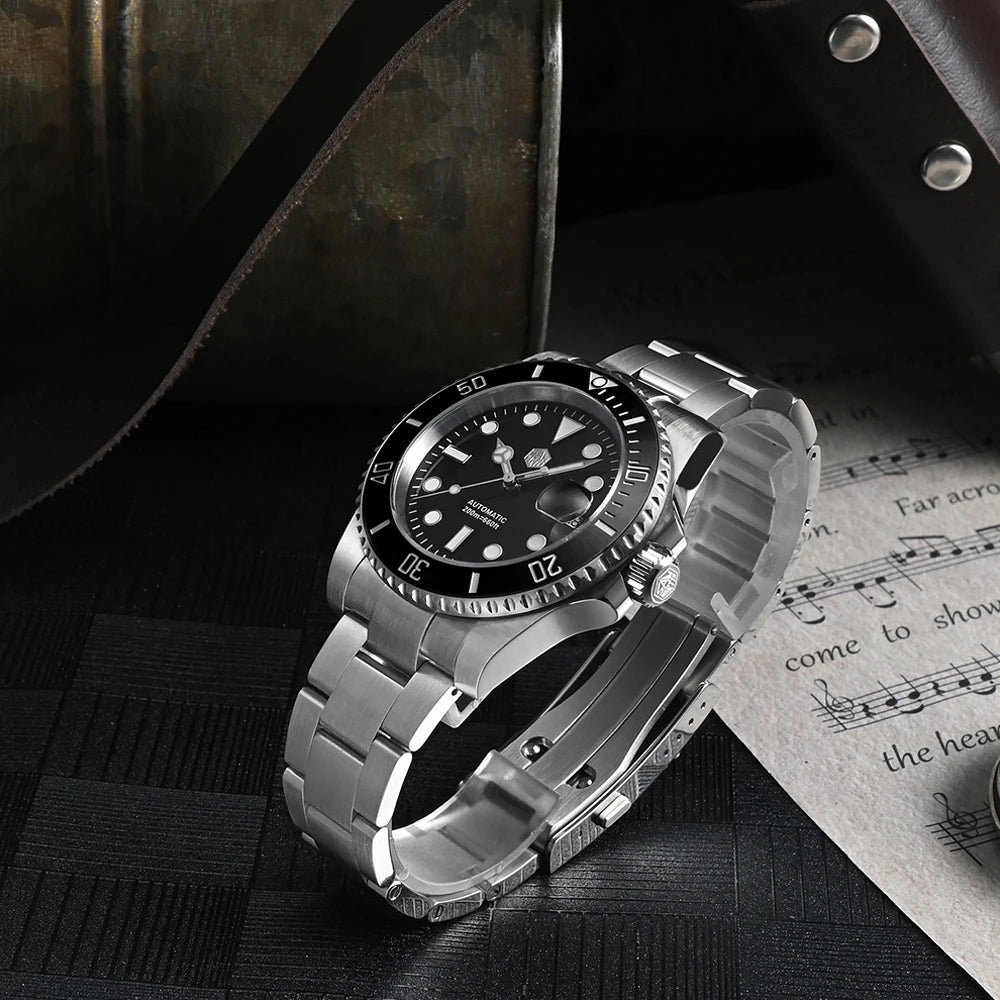 San Martin Watch New Upgraded Sub Men PT5000 ST2130 Automatic Diving Watches with Ceramic Bezel 200m Waterproof Sapphire SN0017G