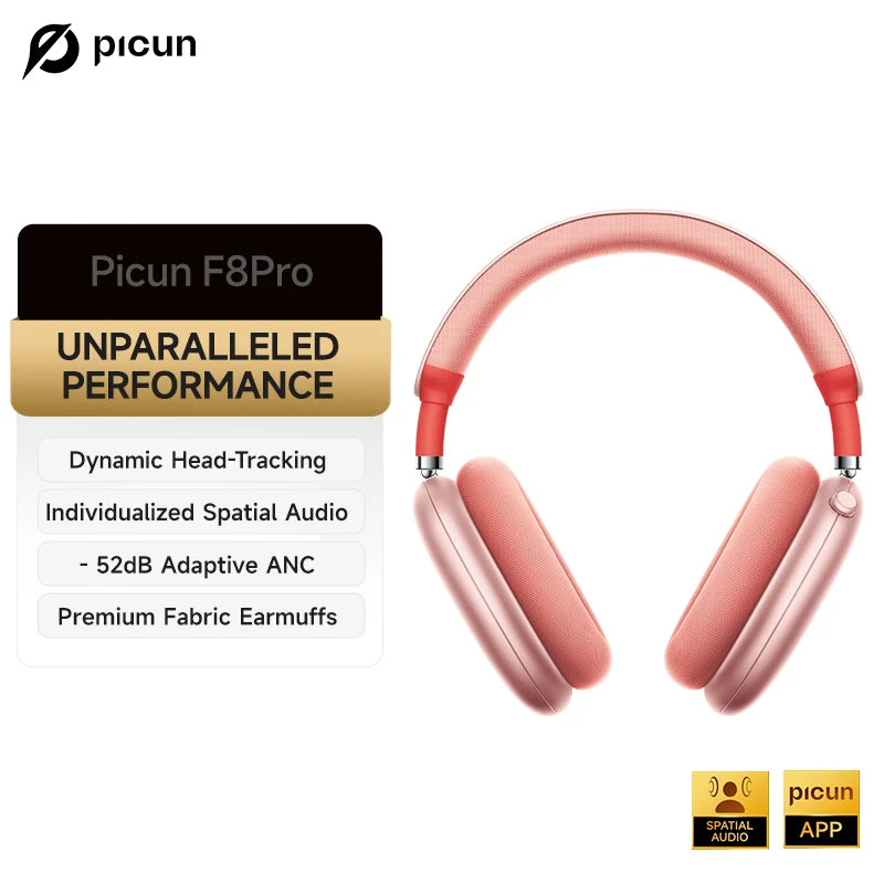 Auriculares inalámbricos Picun F8 Pro ANC con seguimiento de cabeza, audio espacial 3D, ANC -52dB, sonido HIFI, Bluetooth, micrófono HD ENC, baja latencia y APP