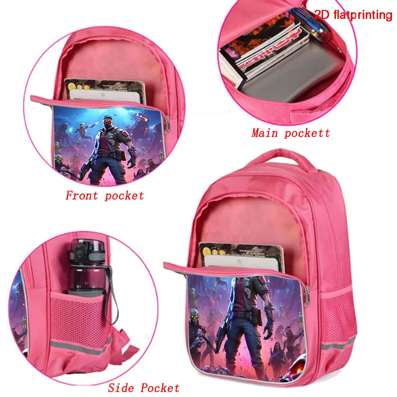 Mochila Fortnite Cartoon de 16 polegadas, unissexo, para rapazes e raparigas, com fechos duplos, grande capacidade e leve, para estudantes