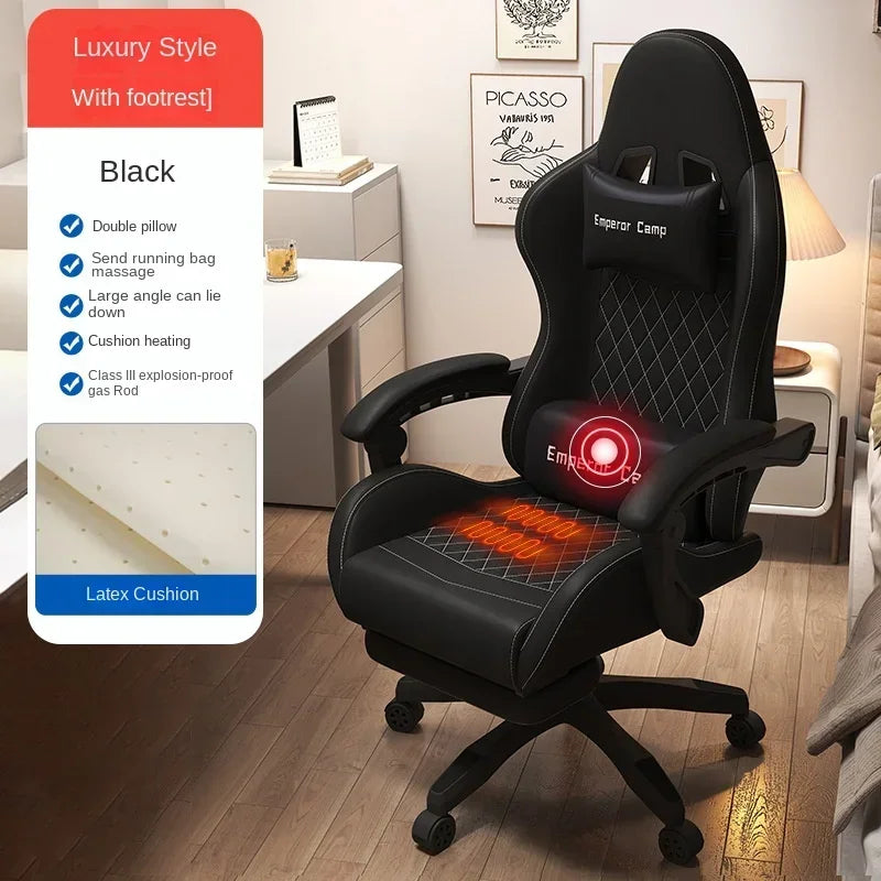 Hestora PU-læder gamingstol i stor og høj model, ergonomisk computerstol med høj ryg, fodstøtte, massage og lændestøtte til voksne