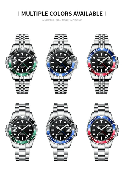 GUANQIN GMT Reloj para hombre 2025 nuevo reloj automático para hombre NH34 reloj mecánico de pulsera con cristal de zafiro y acero inoxidable para mano izquierda