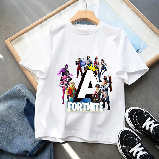 Fortnites Children T-shirts Game Cartoon Print Letter A-Z Fortress Night Tees Game Short Sleeves Tops Summer Boys Girls Clothes