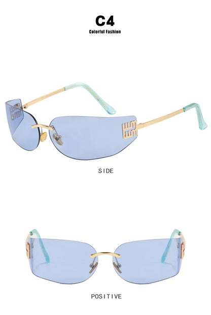Light Luxury Frameless Curved Metal Sunglasses Personalized Y2k Fashion Women's Sunglasses Outdoor Leisure Vacation Sunglasses