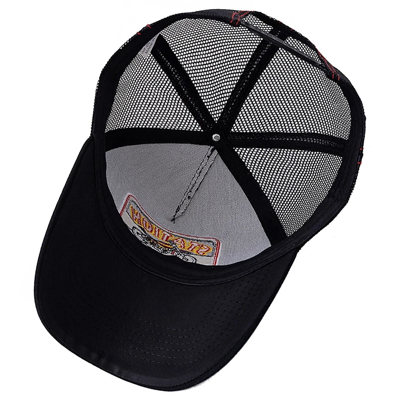 Unisex hálós trucker sapka, klasszikus motoros mintával, lélegző nyári baseball sapka, utcai divat sapka férfiaknak és nőknek
