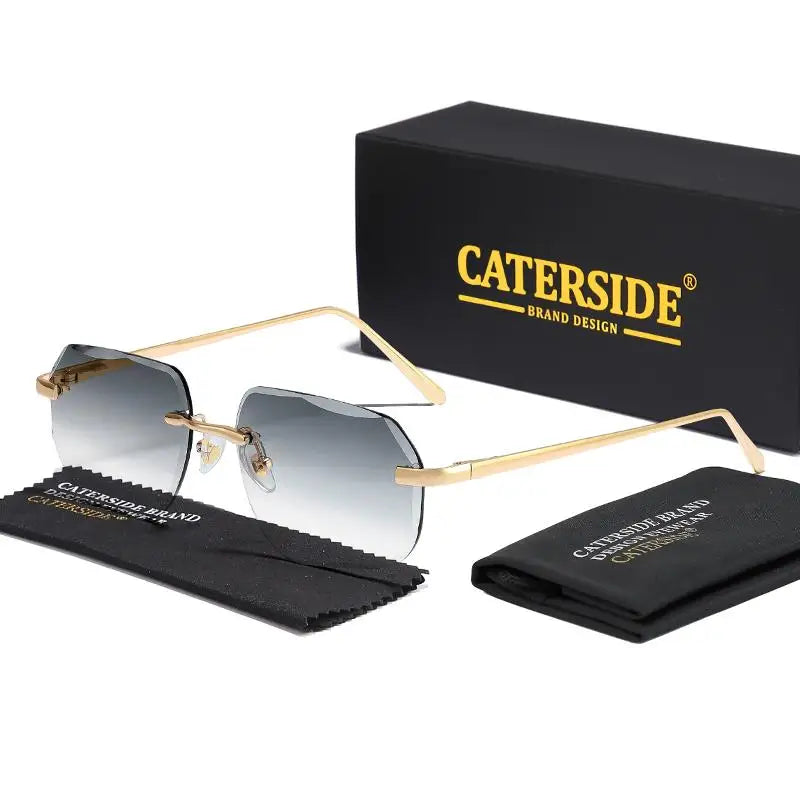 CATERSIDE Fashion Frameless Men's Sunglasses with Design Sense Lenses Metal Temple Sunglasses Women's Party Travel Sunglasses