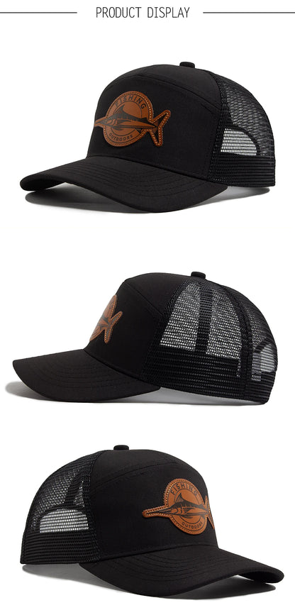 Shark Leather Label férfi baseball sapka, alkalmi, 7 panelos stílusú trucker sapka, divatos hiphop hálós sapka, nyári női napellenzős sapka, unisex