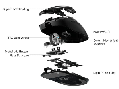 Ratón gaming inalámbrico ligero MCHOSE A7 V2 con doble tasa de sondeo de 8,000Hz, PAW3950 TI, para gaming, esports y oficina