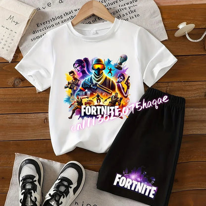 Hot Fortnites Kids T Shirt Shorts Set Cartoon Figure Printed T Shirts Children Tops Summer Casual Sportswear Kids Boys Clothing