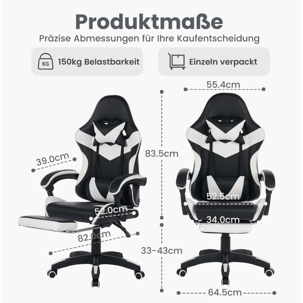Ergonomic Rotating Gaming Chair, 360 Reclining Office Chair °   Pivoting, Height-Adjustable, Footrest, Headrest