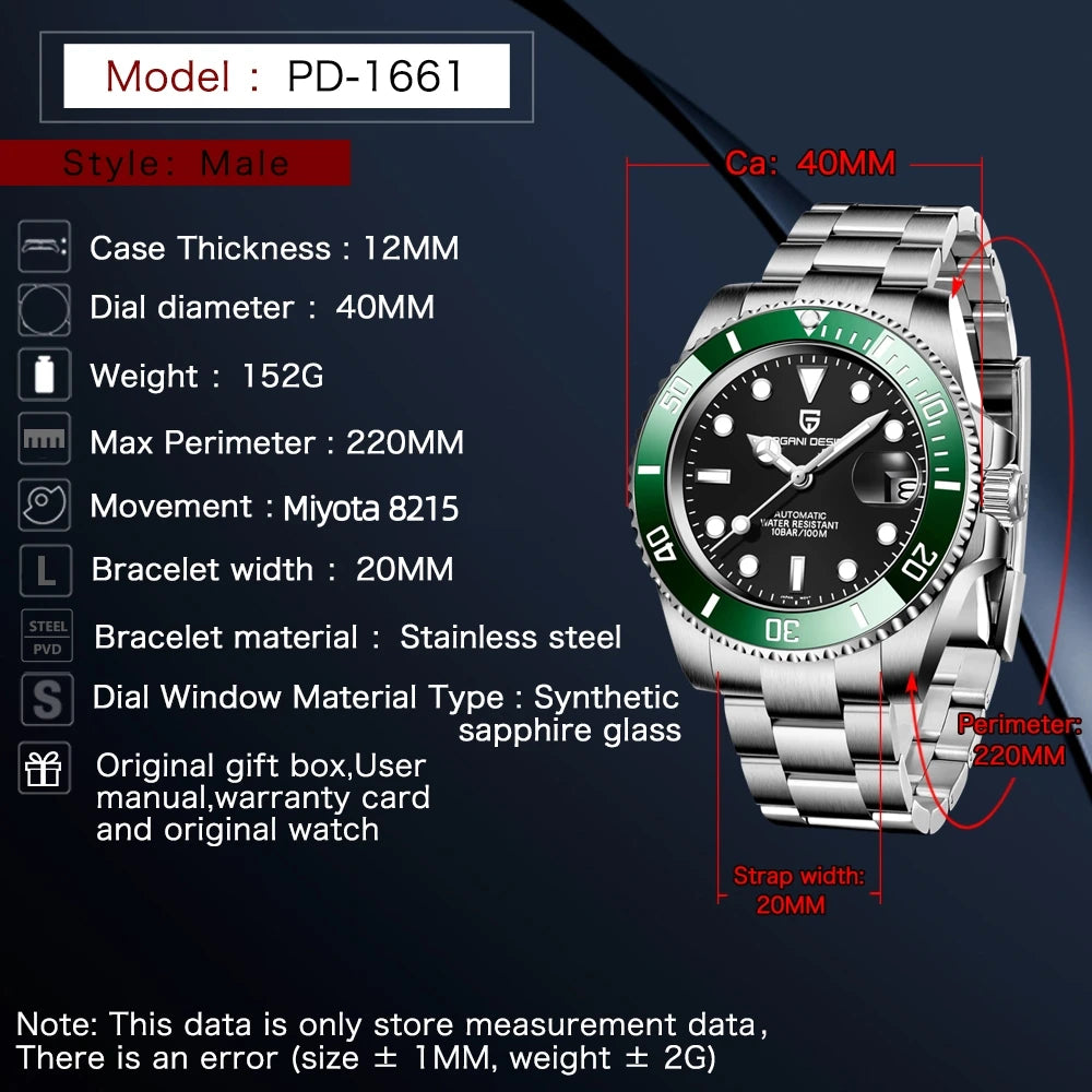 PAGANI Design 2026 New Men Automatic Mechanical Watch Miyota 8215 Sapphire Crystal 40mm Stainless Steel Waterproof