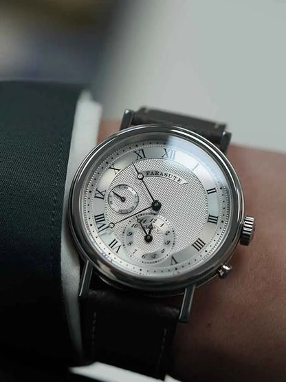 FARASUTE Retro Luxury Alarm Clock Quartz Watch Men Waterproof Night Light Wristwatch Casual Sapphire Stainless Steel Male Watch