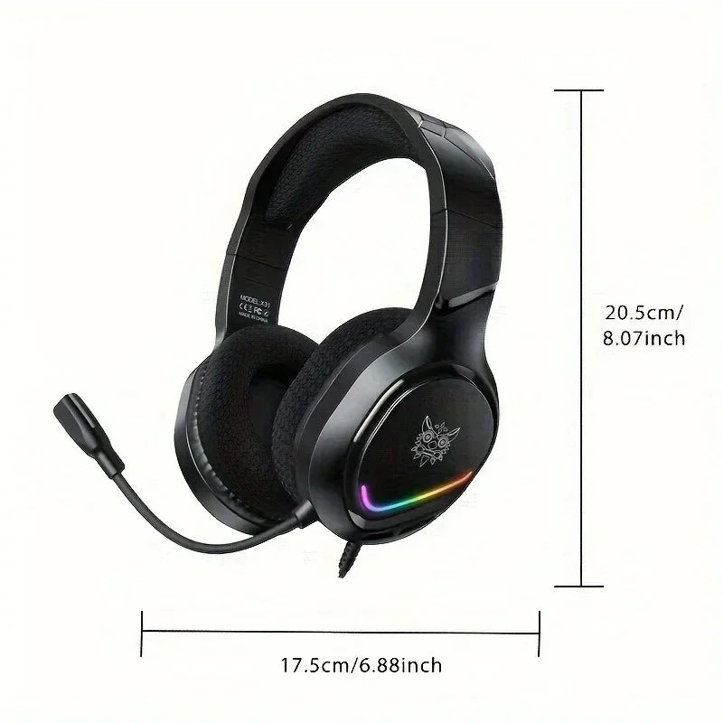 Casque de jeu ONIKUMA X31, casque filaire professionnel, haut-parleur dynamique 50 mm, éclairage RGB, micro réglable pour PC, ordinateur portable, console