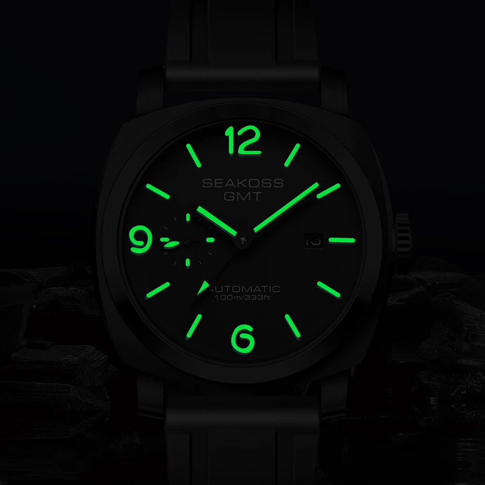 SEAKOSS 100m Diving Men GMT Automatic Mechanical Watches 1963 Clock 2557 Seagull Movement Super Luminous Sapphire Wristwatches