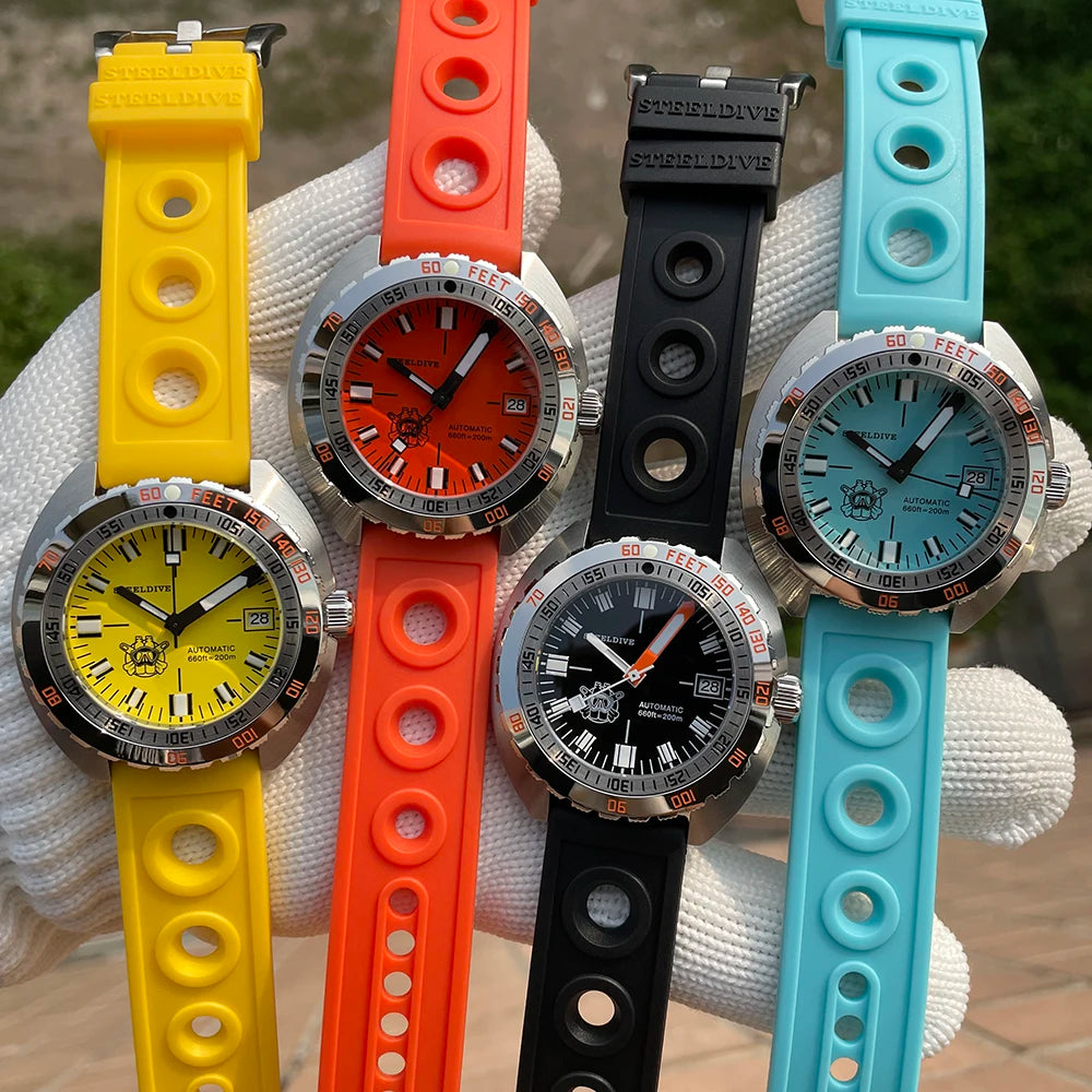 SD1967 Milled Clasp Bracelet Steel Bezel 43mm Steeldive Sapphire Glass 20ATM Water Resistant NH35 Automatic Man Dive Watch