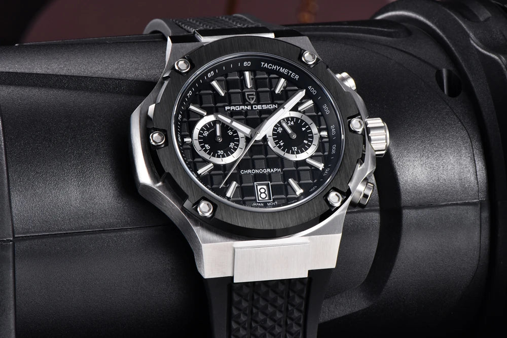 Quartzhorloges voor heren van PAGANI DESIGN – Luxe sportchronograaf, waterdicht, voorzien van lichtgevende wijzers en een saffierglas met antireflectiecoating