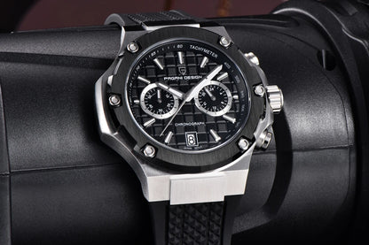 Quartzhorloges voor heren van PAGANI DESIGN – Luxe sportchronograaf, waterdicht, voorzien van lichtgevende wijzers en een saffierglas met antireflectiecoating