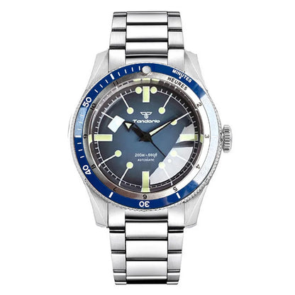 Tandorio NH35A PT5000 Mechanical Mens Watch 20BAR Waterproof Sapphire Luminous Red Black Dial Stainless Steel Bracelet New Clock