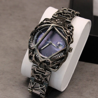 Unique Minimalism Men's Watches Irregular Dial Design Fashion Casual Street Punk Gothic Y2k Wristwatch for Men Black Color Gift
