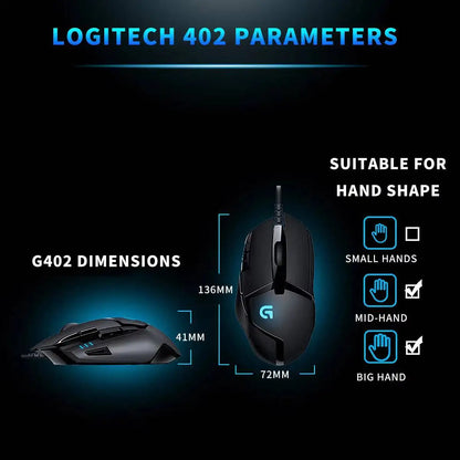 Mouse de gaming Logitech G402 Fusion Engine Tech, 4 setări DPI, procesor pe 32 de biți, antiderapant, pentru gaming competitiv profesional