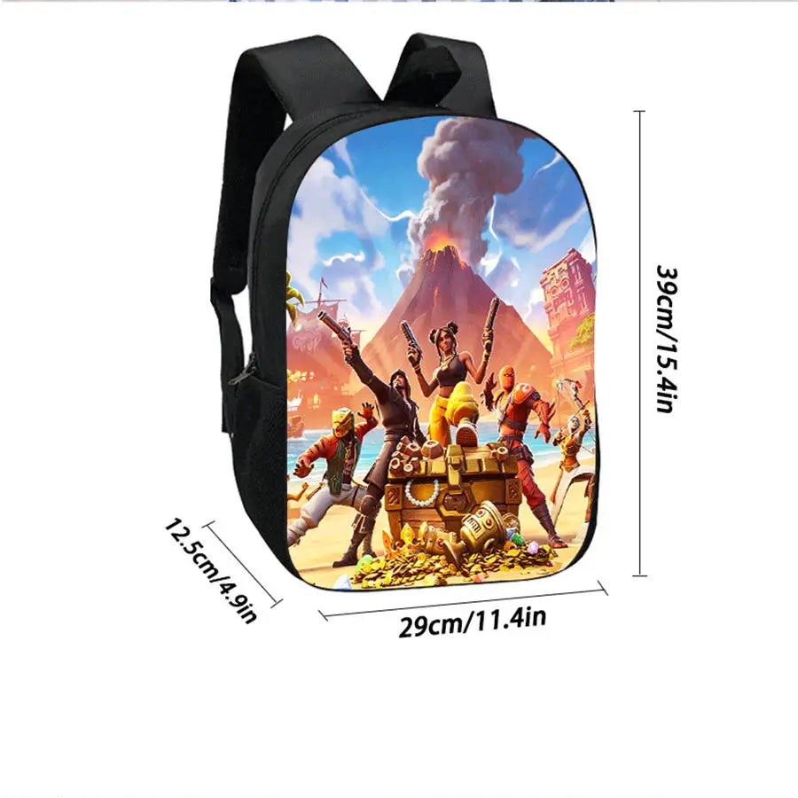 Conjunto de mochila infantil 3 peças, mala a tiracolo e estojo, mala FORTNITE com desenhos, leve para meninos e meninas dos 5 aos 10 anos, porta-chaves 3D impresso grátis