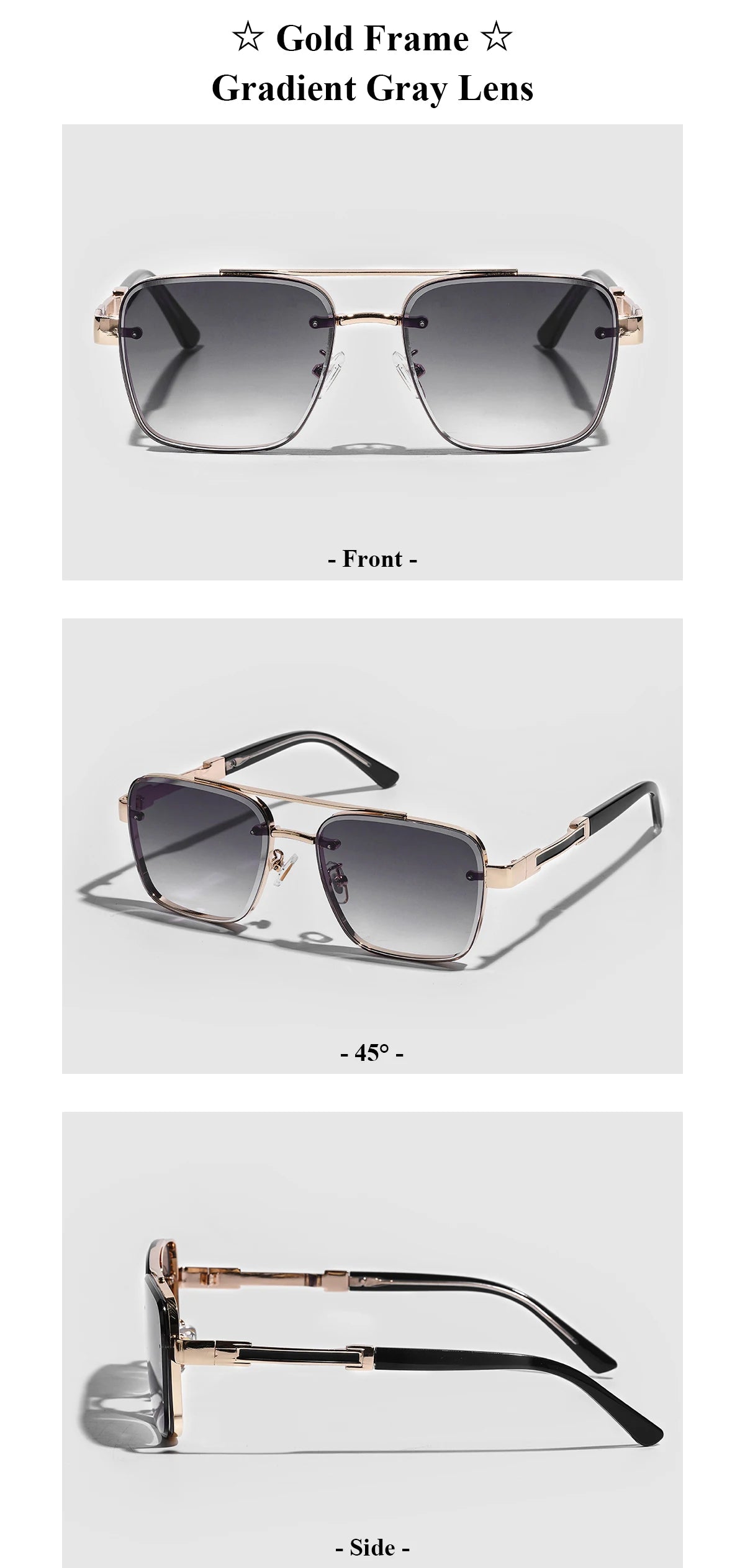 Ruiao Square Mens Designer Sunglasses Metal Frame Gradient Luxury Shades UV400 Rectangle Pilot Sun Glasses for Men