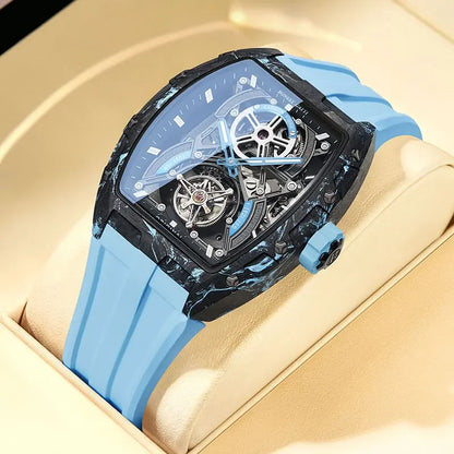 BONEST GATTI Men Automatic Mechanical Watch Skeleton Dial Sapphire Crystal Fluororubber Strap Waterproof Luminous Business watch