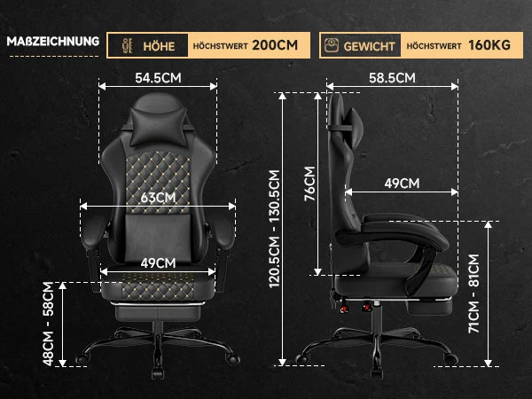 Sedia da gaming ergonomica PINGGO con poggiapiedi e massaggio, in pelle PVC, sedia da ufficio per gaming su PC, portata 150kg