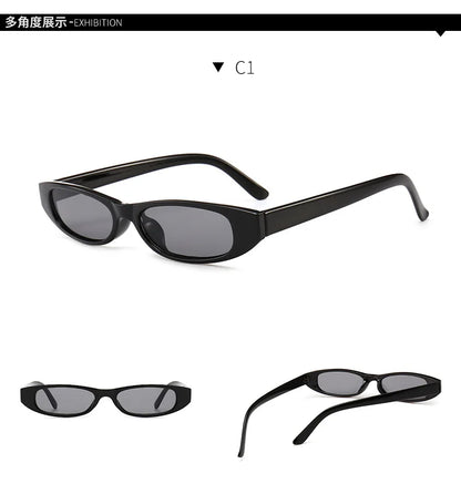 Popular Small Narrow Cat Eye Sunglasses Women Men's Luxury Brand Black Red Sun Glasses Retro Tiny Rectangle Candy Shades