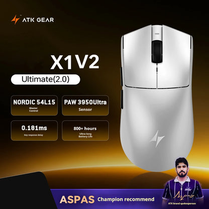 ATK X1 V2 Ultimate 2.0 безжична мишка Paw3950 Utrla 54g лека 750ips 0.163ms ниска латентност 650ips геймърски нов аксесоар подаръци