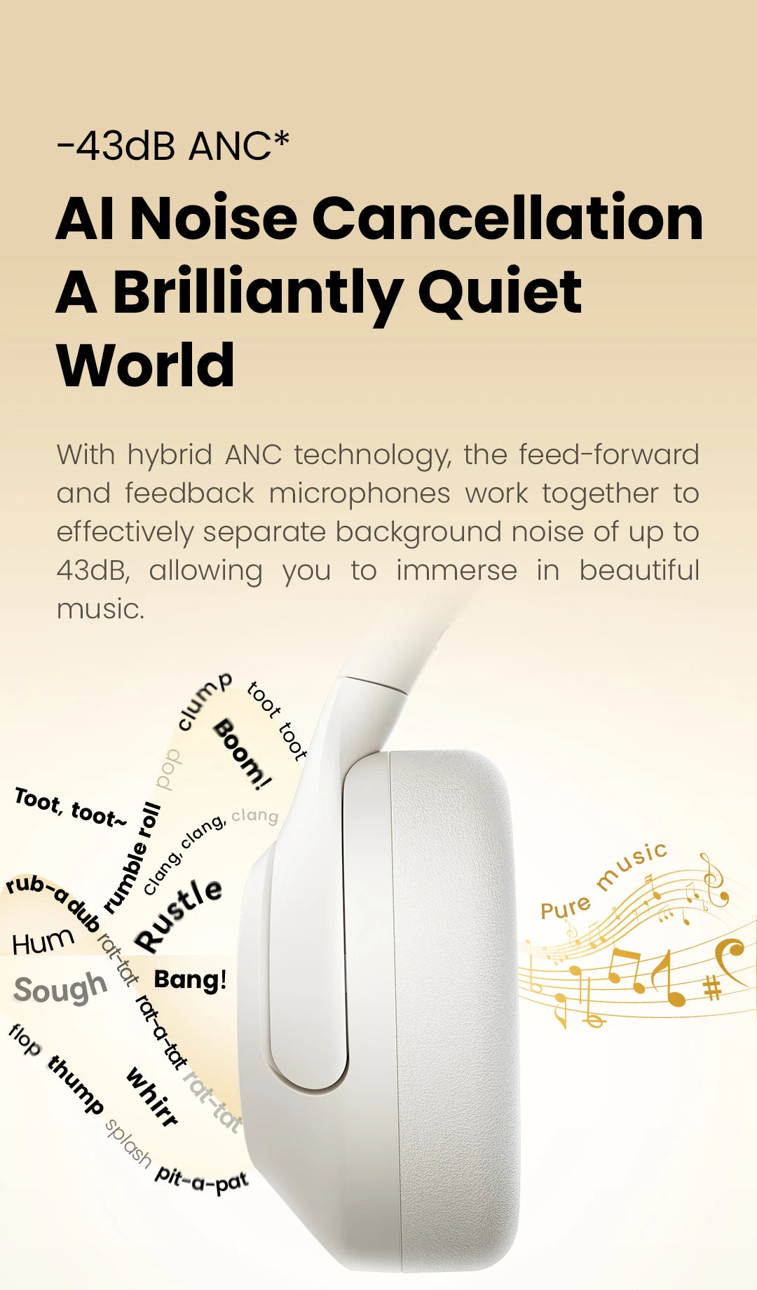 HAYLOU S30 Wireless Bluetooth 5.4 Headphones – 43dB Adaptive Noise Cancelling ANC Headset, 40mm Drivers, 80H Playtime, Hi-Res Audio Over-Ear Headphones