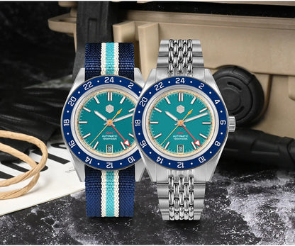 San Martin 39.5mm Limited Edition Full Lume Dial Automatic Men's Watch NH34 GMT 6H Date 10Bar Luxury Watch SN0116W