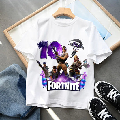 Fortnite Kindergeburtstag Zahlen-T-Shirt für Mädchen und Jungen, Sommerkleidung, Baby-Baumwoll-T-Shirt, Party-Kurzarm-Oberteil, Geschenk für Kleinkinder