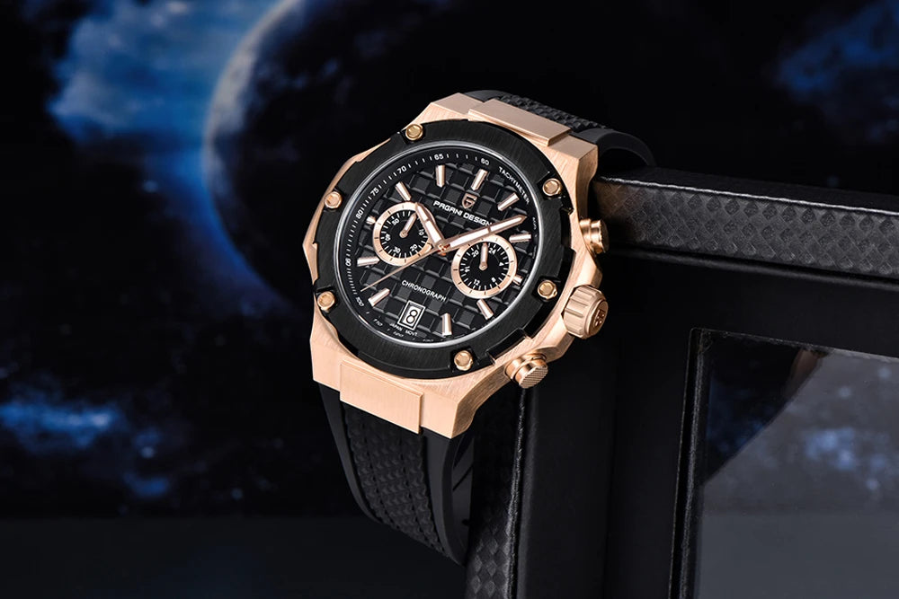 Quartzhorloges voor heren van PAGANI DESIGN – Luxe sportchronograaf, waterdicht, voorzien van lichtgevende wijzers en een saffierglas met antireflectiecoating